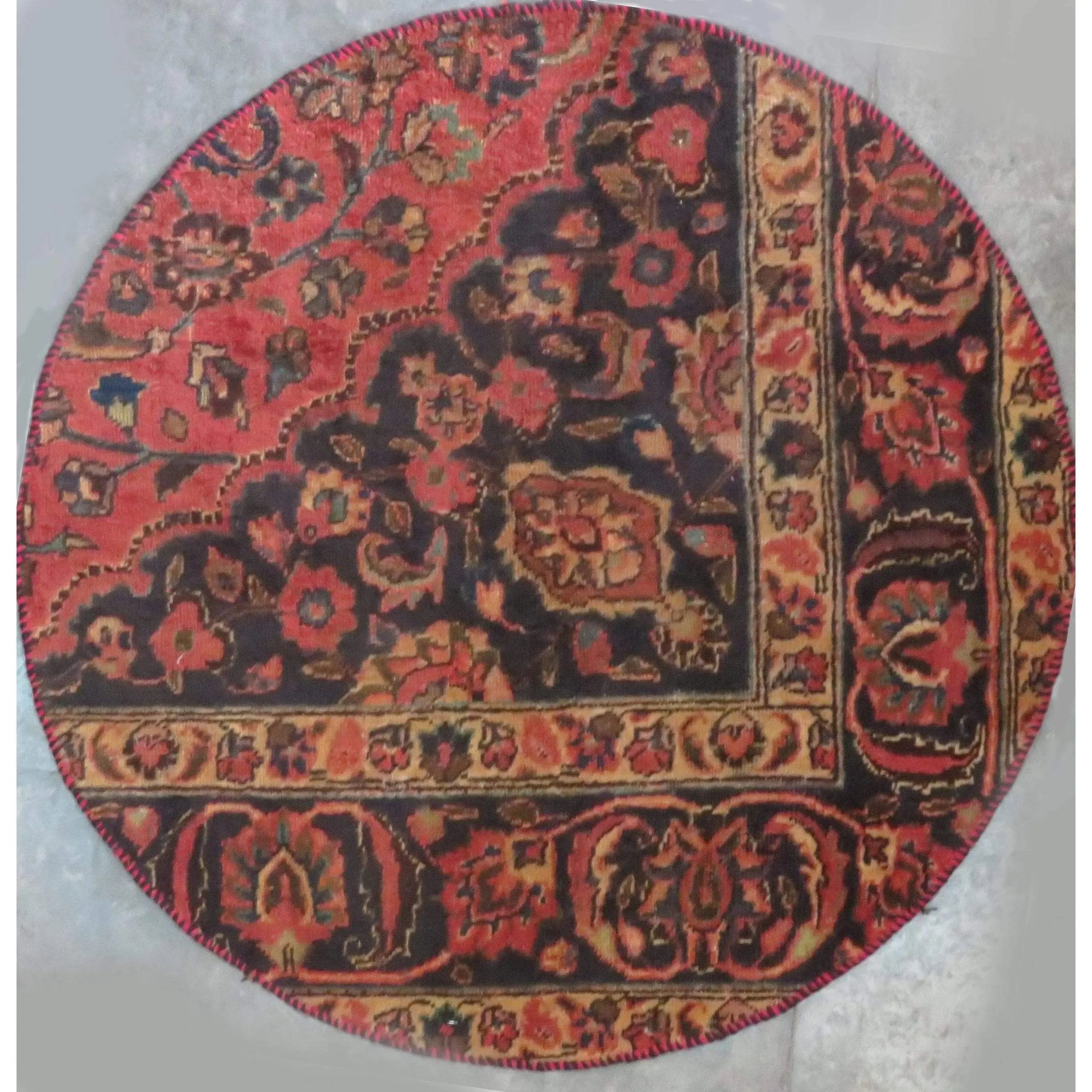 One Of The Kind Hand-Knotted Persian Wool Rug _ Luxurious Vintage Design, 3'6" x 3'6", Artisan Crafted